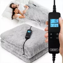 Bero Didelė elektrinė antklodė 180x160 cm, minkštas dvipusis pliušas, su LCD valdymu ir laikmačiu, skalbiamas elektrinis šildomas užtiesalas, pilka šildanti antklodė
