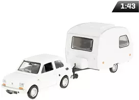 Daffi Carm Modeliukas 1:43 Fiat 126p + Niewiadów caravan, baltos spalvos