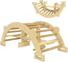 Montessori laipiojimo konstrukcija viduje, 2in1 medinis laipiojimo lankas, vaikams 2-4 metai, 110x52x45 cm, natūrali mediena