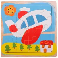Medinė dėlionė - 15x15 cm, 16 det. Lėktuvas