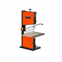 Stalinis juostinis medžio pjūklas, 373W, 160 mm pjovimo aukštis, 335x340 mm ketaus stalas, 360° žibintas, kampinis ribotuvas ir kreipiančioji, staklės baldų gamybai ir drožybai