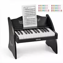 Vaikiškas medinis skaitmeninis pianinas su 25 klavišais, dvigubo maitinimo nešiojamas muzikinis žaislas, reguliuojamo garsumo lavinamasis instrumentas, juoda vaikiška pianino klaviatūra