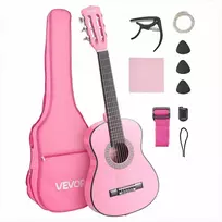 Klasikinės gitaros pradinis rinkinys pradedantiesiems, 780 mm liepos medienos instrumentas su nailoninėmis stygomis, komplekte derintuvas dėklas diržas kapodasteris papildomos stygos mediatoriai, rožinis gitaros rinkinys