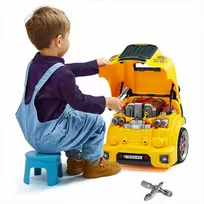 Vaikiškas mechaniko automobilio remonto rinkinys mažyliams, geltonas 60 dalių variklio žaislas su šviesomis ir garsais, mechaniko dirbtuvių žaislas, variklio remonto žaidimų rinkinys, edukacinis automobilio remonto rinkinys