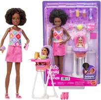 Mattel Barbie Babysitter Skipper lėlės rinkinys su kūdikiu ir maitinimo kėdute