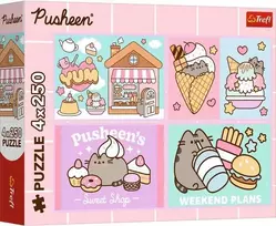 Dėlionė Trefl DĖLĖ 4 x 250 vienetų MEET PUSHEEN, 4 galvosūkiai vaikams nuo 12 m.