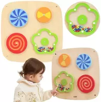 Viga Toys Medinis sieninis veiklos skydelis VIGA su besisukančiais raštais vaikams