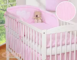 Rožinis 3 dalių patalynės komplektas kūdikiui su širdelėmis