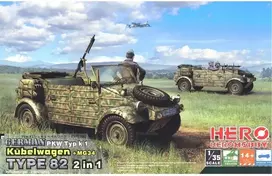 Hero Hobby Kits Vokiškas Kübelwagen Type 82 1/35 plastikinis modelis 2in1 su MG34