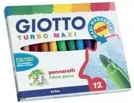 Flomasteriai Fila Giotto Turbo Maxi, vandens pagrindu, 12 spalvų