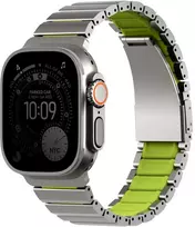 Dirželis UNIQ Strova Flex do Apple Watch 44/45/46/49mm Series 1/2/3/4/5/6/7/8/9/10/11/SE/SE2/SE3/Ultra/Ultra 2/Ultra 3 sidabrinė ir šviesiai žalia