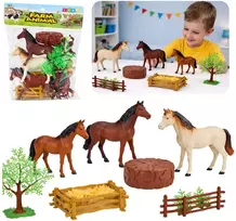 Lean Toys Žirgų figūrėlių rinkinys su priedais, 23 dalių, vaikams nuo 3 metų, lavina kūrybiškumą, spalvotas