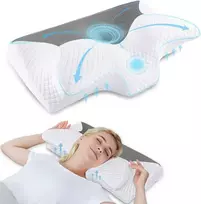 HOMCA ortopedinė kaklo pagalvė iš atminties putų, ergonominė, 60 × 35 × 8/12 cm, pilka, PL01