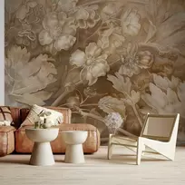 Artgeist Fototapetas - Floral Ornaments Carved in Delicate Sepia and Brown Shades