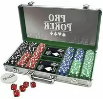 GOODS+GADGETS pokerio rinkinys su lagaminu, 300 žetonų, komplektas su kortomis, kauliukais ir krupjė mygtuku, juodas