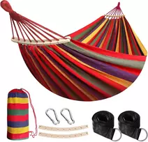 Anyoo lauko hamakas su skersiniu strypu, 210 x 150 cm, 200 kg, raudonas, AY-Stripes-Hammock-red-40