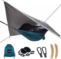 AnorTrek dvigubas kempinginis hamakas su uodų tinklu ir lietaus danga, 290 x 140 cm, AT11455MG
