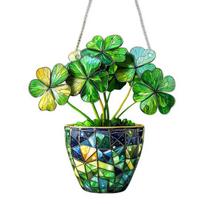 2D Flat Clover Ornament Stained Acrylic Window Suncatcher Monstera Leaf Hanging Ornament žalia