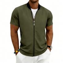 Men's Stand-Up Collar Lightweight Sports Short-Sleeve Flight Zip-Up Baseball Jacket L armijos žalia spalva