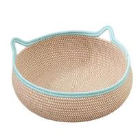 Cat Basket Bed with Cushion Cotton Rope Handwoven Pet Bed Breathable Cat Ear Pet Bed for Indoor M
