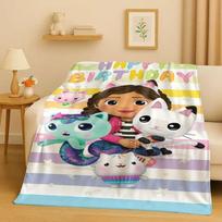 HD Cute Gabbys Dollhouse Cartoon Flannel Blanket,Ultra Soft Warm Plush Throw for Home Bedroom Bed Sofa Cover Picnic Girl Gift 75x90cm