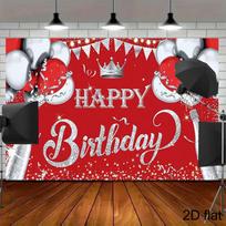 2D Red Silver Glitter Birthday Photography Backdrop Party Decoration Background Cloth 47.2x31.5inch/120*80cm