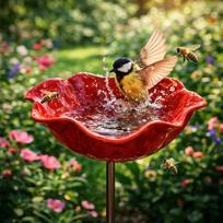 2026 New Handmade Metal Flower Garden Stake, Bee Watering Station, Bee Bath for Garden Metal Bee Water Feeder with Flower Design, Colorful Butterfly raudona