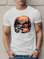Stylish Men's Short Sleeve Summer & Spring Crew Neck Tee - Comfort Fit, Mountains And Rivers Creative S įvairiaspalvis