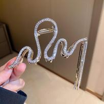 1PC Light Luxury Rhinestones Grab Clip Large Snake Clip Female High-end Tassel Chain Hair Clip Back Head Shark Clip Head sidabras
