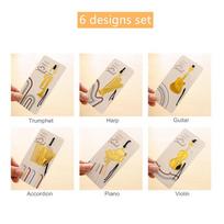 6pcs Music Metal Bookmark Gold Color Musical Instrument Piano Violin Harp Guitar Bookmarks Book Marker Office School A6832
