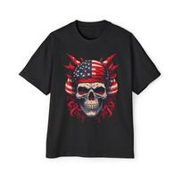 Skull with American Flag Bandana :: High quality Men's Heavy Oversized Tee S įvairiaspalvis