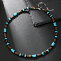European and American Trendy Male Hip-hop American Retro Necklace Male Bohemian Turquoise Coconut Shell Wooden Bead Splicing Necklace