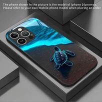 Fluorescent Turtle Beach Pattern Tempered Glass Phone Case For iPhone 17 16 15 14 13 12 11 Pro Max 17 Air 7 8 Plus XR XS X Cover iPhone17 Pro