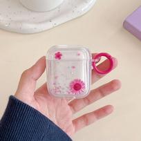 Case for Airpods 4 3 2 1 Drip Gel Dried Flower Sparkling Powder Snow Bead Daisy Earphone Case Earphone Protective Cover for AirPods Pro 2 3 Airpods 2 rožinė