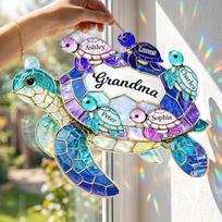 Acrylic Turtle Suncatcher Hanging Ornament 8 Inch Decorative Piece with Multiple Small Turtles and Central Name Plate for Window Display one size