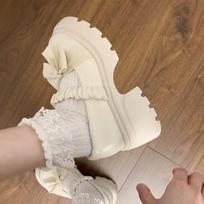 Thick Bottom Mary Jane Shoes Female Spring and Summer High-heeled Muffin Thick with Bow Single Shoes Fashionable and Comfortable 35 smėlis