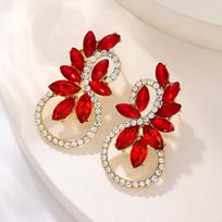 Vintage Royal Lucky Figure 8 Geometric Stud Earrings For Women Luxury Colorful Crystal Full Diamond Flower Party Earrings raudona