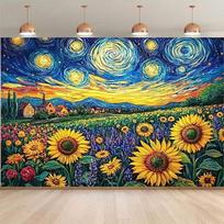 2D Colorful Starry Sky Sunflower Backdrop for Art Class & Event Decoration 47.2x31.5inch/120*80cm