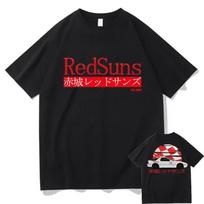 Japanese Anime Initial D Drift Akagi RedSuns Unisexga T Shirt Unisex Women AE86 Printed Tops Teenager Oversized Summer Cotton T-shirt S įvairiaspalvis