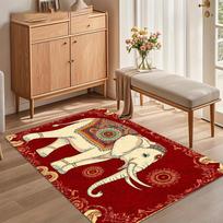 Red Cream Mandala Elephant Area Rug for Living Room Bedroom Boho Indian Inspired Home Decor Soft Non Slip Washable Floor Mat 40X60cm
