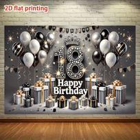 2D Black Silver 18th Birthday Backdrop with Diamond Number & Crown 47.2x31.5inch/120*80cm