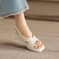 Krazing Pot Microfiber Med Heels Office Lady European Design Hook Loop Summer Size 43 Size 42 Women Sandals 34 dramblio kaulas