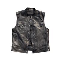 Naujas produktas: Natūralios odos liemenė, rauginta augaliniais raugais, avikailis, vientisos spalvos, su stačia apykakle, kasdieniško stiliaus, prigludusi, retro, Harley motociklininko kamisolė, balnas L juoda