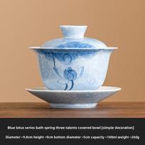 Hand-Painted Blue Lotus Gaiwan Aesthetic Anti Scalding Tea Tureen Household Making Cover Bowl Services Ornaments <200ml