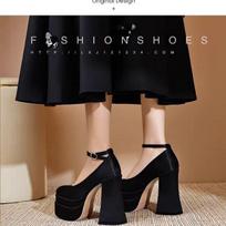Mary Jane Single Shoes Four Seasons New Round Head Shallow Mouth Metal Buckle Waterproof Platform Non-slip High Heels 35 juoda