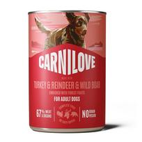 CARNILOVE Paté Made with Turkey & Reindeer & Wild Boar konservuotas pašaras šunims 400 g, 6 x 400 g