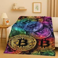 3D Rich BTC Bitcoin Circuit Board Art Cartoon Flannel Blanket,Ultra Soft Warm Plush Throw for Home Bedroom Bed Sofa Cover Kids 75x90cm