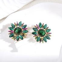 Sunflower Drop Earrings With Water Crystal For Women Party And Evening Wear žalia