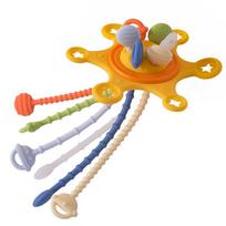 Grab Ball Silicone Pull String Toy InfantilChewable Teethers Toys  Develops Cognitive geltona