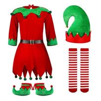 Christmas Costume For Kids Long Sleeve Red Spandex 7-piece Set 140cm/55.12in